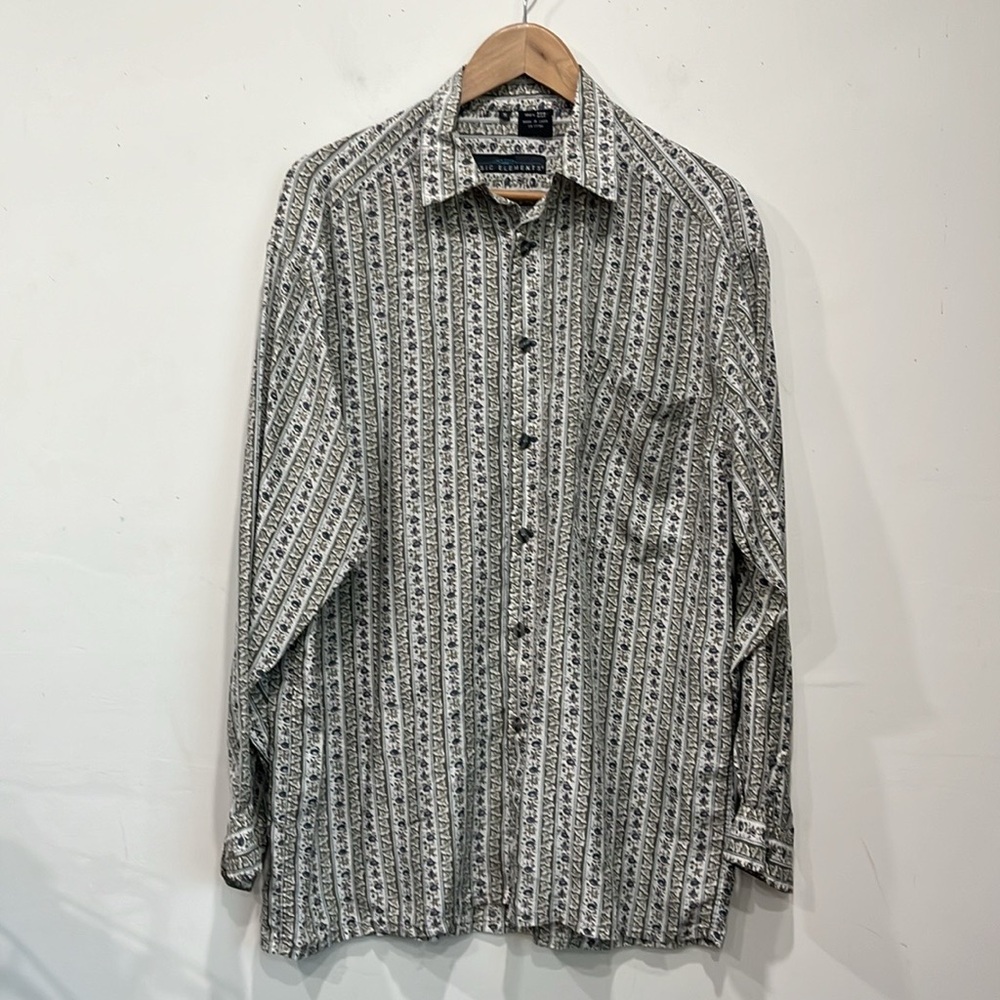 Vintage Basic Elements Silk Button Down Shirt Oversized M Cream Green